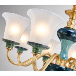 100% Brass Luxurious Rustic Retro Vintage Brass Ceramics Pendant Candle Chandelier with Glass Shades