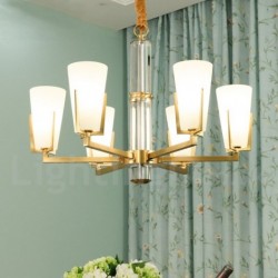 100% Brass Luxurious Rustic Retro Vintage Brass Crystals Pendant Candle Chandelier with Glass Shades