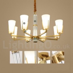 100% Brass Luxurious Rustic Retro Vintage Brass Crystals Pendant Candle Chandelier with Glass Shades