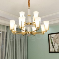 100% Brass Luxurious Rustic Retro Vintage Brass Crystals Pendant Candle Chandelier with Glass Shades