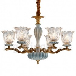 100% Brass Luxurious Rustic Retro Vintage Brass Ceramics Pendant Candle Chandelier with Glass Shades