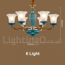100% Brass Luxurious Rustic Retro Vintage Brass Ceramics Pendant Candle Chandelier with Glass Shades