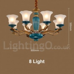 100% Brass Luxurious Rustic Retro Vintage Brass Ceramics Pendant Candle Chandelier with Glass Shades