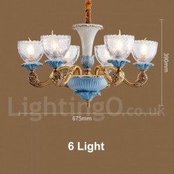 100% Pure Brass Luxurious Rustic Retro Vintage Brass Ceramics Pendant Candle Chandelier with Glass Shades