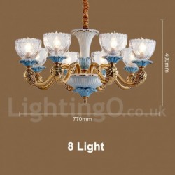 100% Pure Brass Luxurious Rustic Retro Vintage Brass Ceramics Pendant Candle Chandelier with Glass Shades