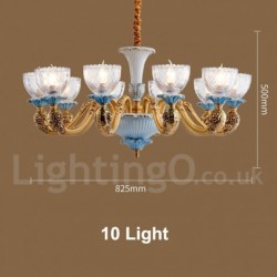 100% Pure Brass Luxurious Rustic Retro Vintage Brass Ceramics Pendant Candle Chandelier with Glass Shades