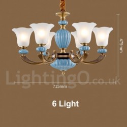 100% Pure Brass Luxurious Rustic Retro Vintage Brass Ceramics Pendant Candle Chandelier with Glass Shades