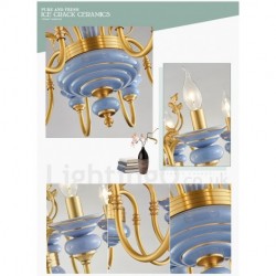 100% Pure Brass Luxurious Rustic Retro Vintage Brass Ceramics Pendant Candle Chandelier