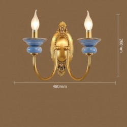100% Pure Brass Luxurious Rustic Retro Vintage Brass Ceramics 2 Light Candle Wall Light