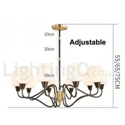 100% Pure Brass Luxurious Rustic Retro Vintage Brass Pendant Candle Chandelier with Glass Shades