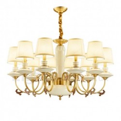 100% Pure Brass Luxurious Rustic Retro Vintage Brass Ceramics Pendant Candle Chandelier with Fabric Shades