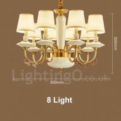 100% Pure Brass Luxurious Rustic Retro Vintage Brass Ceramics Pendant Candle Chandelier with Fabric Shades