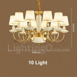 100% Pure Brass Luxurious Rustic Retro Vintage Brass Ceramics Pendant Candle Chandelier with Fabric Shades