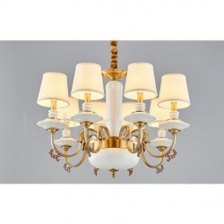 100% Pure Brass Luxurious Rustic Retro Vintage Brass Ceramics Pendant Candle Chandelier with Fabric Shades