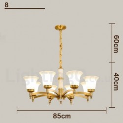 Pure Brass Luxurious Rustic Retro Vintage Brass Stone Pendant Candle Chandelier with Glass Shades