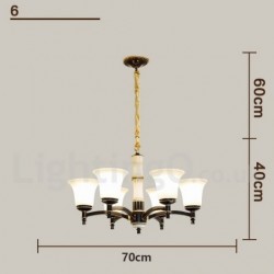 Pure Brass Luxurious Rustic Retro Vintage Brass Stone Pendant Candle Chandelier with Glass Shades