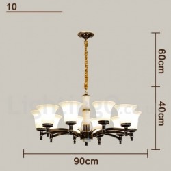 Pure Brass Luxurious Rustic Retro Vintage Brass Stone Pendant Candle Chandelier with Glass Shades