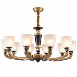 Pure Brass Luxurious Rustic Retro Vintage Brass Pendant Candle Chandelier with Glass Shades