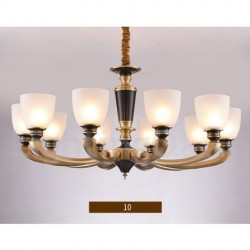 Pure Brass Luxurious Rustic Retro Vintage Brass Pendant Candle Chandelier with Glass Shades