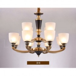 Pure Brass Luxurious Rustic Retro Vintage Brass Pendant Candle Chandelier with Glass Shades