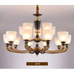 Pure Brass Luxurious Rustic Retro Vintage Brass Pendant Candle Chandelier with Glass Shades