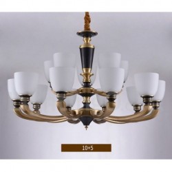 Pure Brass Luxurious Rustic Retro Vintage Brass Pendant Candle Chandelier with Glass Shades