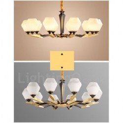 Pure Brass Luxurious Rustic Retro Vintage Brass Pendant Candle Chandelier with Glass Shades