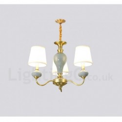 Pure Brass Luxurious Rustic Retro Vintage Brass Ceramics Pendant Candle Chandelier with Fabric Shades