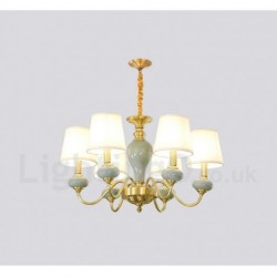 Pure Brass Luxurious Rustic Retro Vintage Brass Ceramics Pendant Candle Chandelier with Fabric Shades