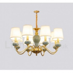 Pure Brass Luxurious Rustic Retro Vintage Brass Ceramics Pendant Candle Chandelier with Fabric Shades