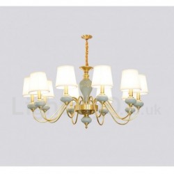 Pure Brass Luxurious Rustic Retro Vintage Brass Ceramics Pendant Candle Chandelier with Fabric Shades