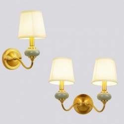Pure Brass Luxurious Rustic Retro Vintage Brass Ceramics Candle Wall Light with Glass Shade