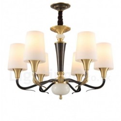 Pure Brass Luxurious Rustic Retro Vintage Brass Stone Pendant Candle Chandelier with Glass Shades