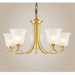 Pure Brass Luxurious Rustic Retro Vintage Brass Pendant Candle Chandelier with Glass Shades