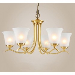 Pure Brass Luxurious Rustic Retro Vintage Brass Pendant Candle Chandelier with Glass Shades