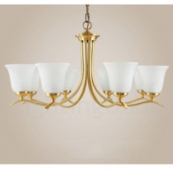 Pure Brass Luxurious Rustic Retro Vintage Brass Pendant Candle Chandelier with Glass Shades