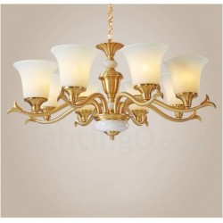 Pure Brass Luxurious Rustic Retro Vintage Brass Stone Pendant Candle Chandelier with Glass Shades