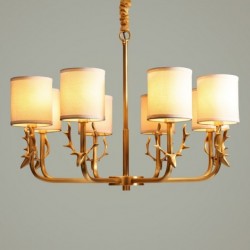 Pure Brass Luxurious Rustic Retro Vintage Brass Pendant Candle Chandelier with Fabric Shades