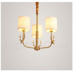 Pure Brass Luxurious Rustic Retro Vintage Brass Pendant Candle Chandelier with Fabric Shades