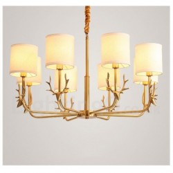 Pure Brass Luxurious Rustic Retro Vintage Brass Pendant Candle Chandelier with Fabric Shades