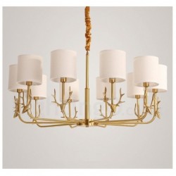 Pure Brass Luxurious Rustic Retro Vintage Brass Pendant Candle Chandelier with Fabric Shades