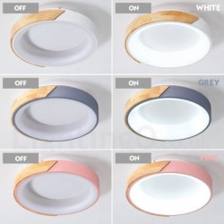 Dimmable Multi Colours Round Wood Ceiling Light with Acrylic Shade LED Ceiling Lamp Nordic Style