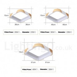 Dimmable Multi Colours Square Wood Ceiling Light with Acrylic Shade LED Ceiling Lamp Nordic Style