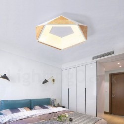 Dimmable Multi Colours Pentagon Wood Ceiling Light with Acrylic Shade LED Ceiling Lamp Nordic Style