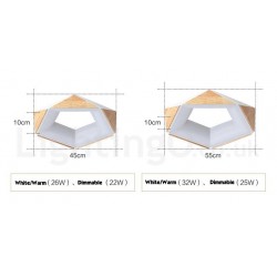 Dimmable Multi Colours Pentagon Wood Ceiling Light with Acrylic Shade LED Ceiling Lamp Nordic Style