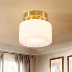 100% Pure Brass Simple Rustic Retro Vintage Flush Mount Ceiling Light with Shade