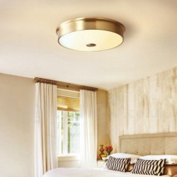 100% Pure Brass Modern Contemporary Simple Rustic Retro Vintage Flush Mount Ceiling Light with Glass Shade