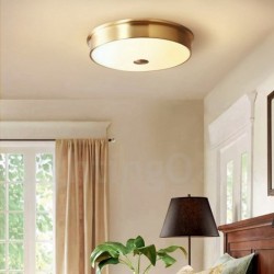 100% Pure Brass Modern Contemporary Simple Rustic Retro Vintage Flush Mount Ceiling Light with Glass Shade