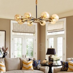 Pure Brass Luxurious Rustic Retro Vintage Brass Pendant Chandelier with Glass Shades