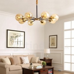 Pure Brass Luxurious Rustic Retro Vintage Brass Pendant Chandelier with Glass Shades